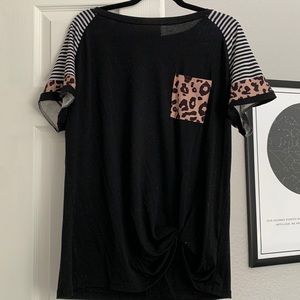 Leopard print/black tie knot t shirt
